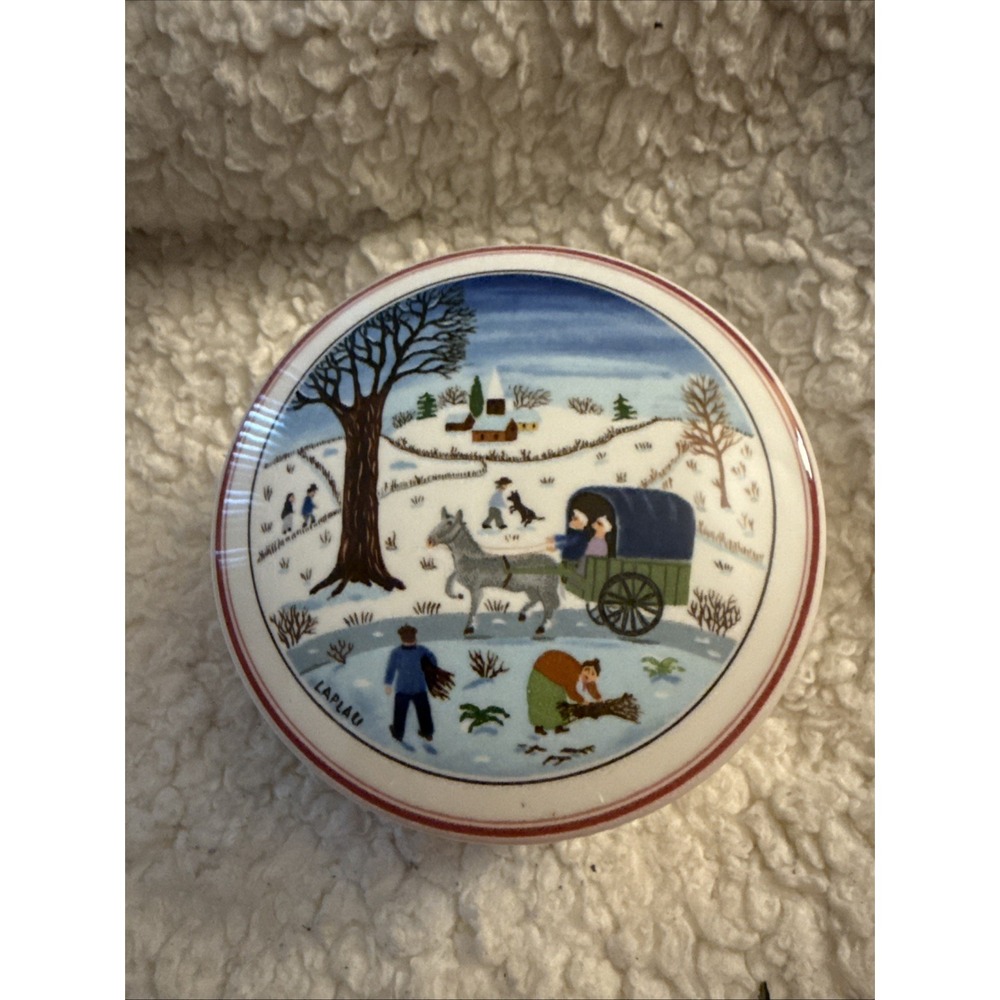 VILLEROY & BOCH Luxembourg NAIF CHRISTMAS Porcelain LIDDED Trinket BOX 4" Laplau